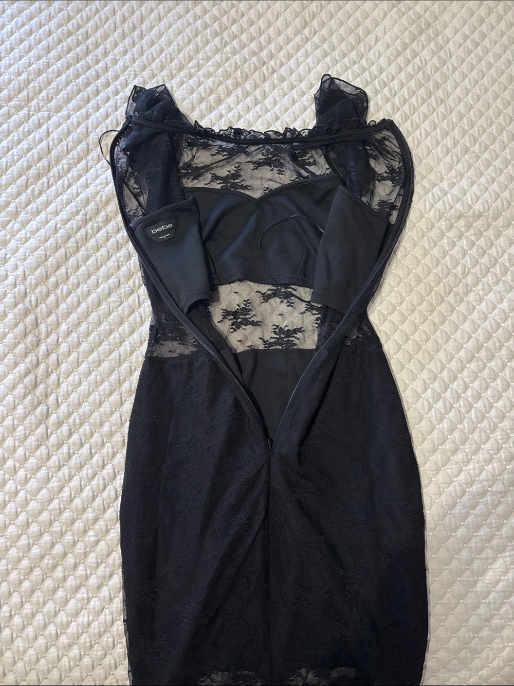 bebe Black Lace Midi Dress with Ruffle Hem - Picture 3 of 4